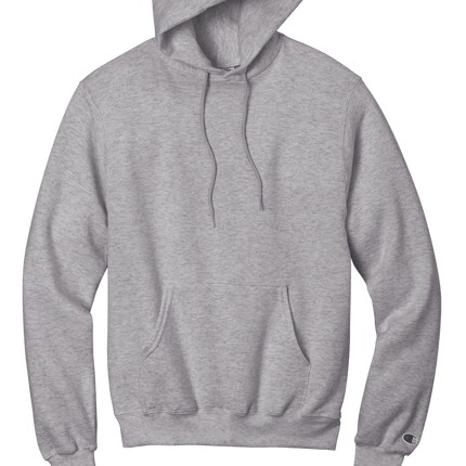 Heather Grey Champion Powerblend Pullover Hoodie – soft fleece, classic fit with custom logo Print by Print View