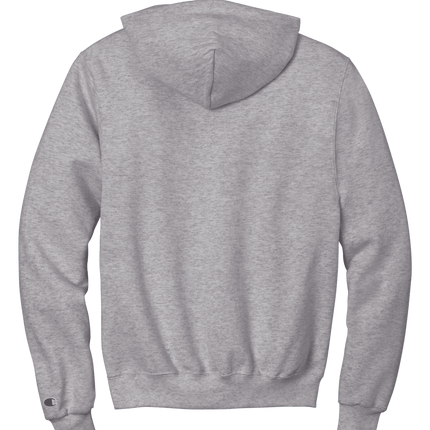 Heather Grey Champion Powerblend Pullover Hoodie – soft fleece, classic fit with custom logo Print by Print View Back