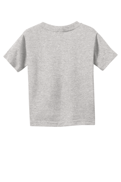 Back view of a Heather Toddler Fine Jersey T-shirt by Rabbit Skins, soft cotton kid's T-shirt with a smooth, comfortable fabric.