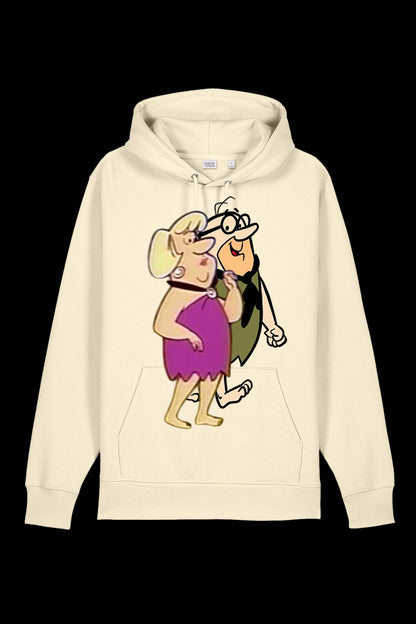 Lane 7 Mr & Mrs hooded sweatshirt with natural raw fabric, featuring a cozy hood and casual fit, displayed on a plain background.