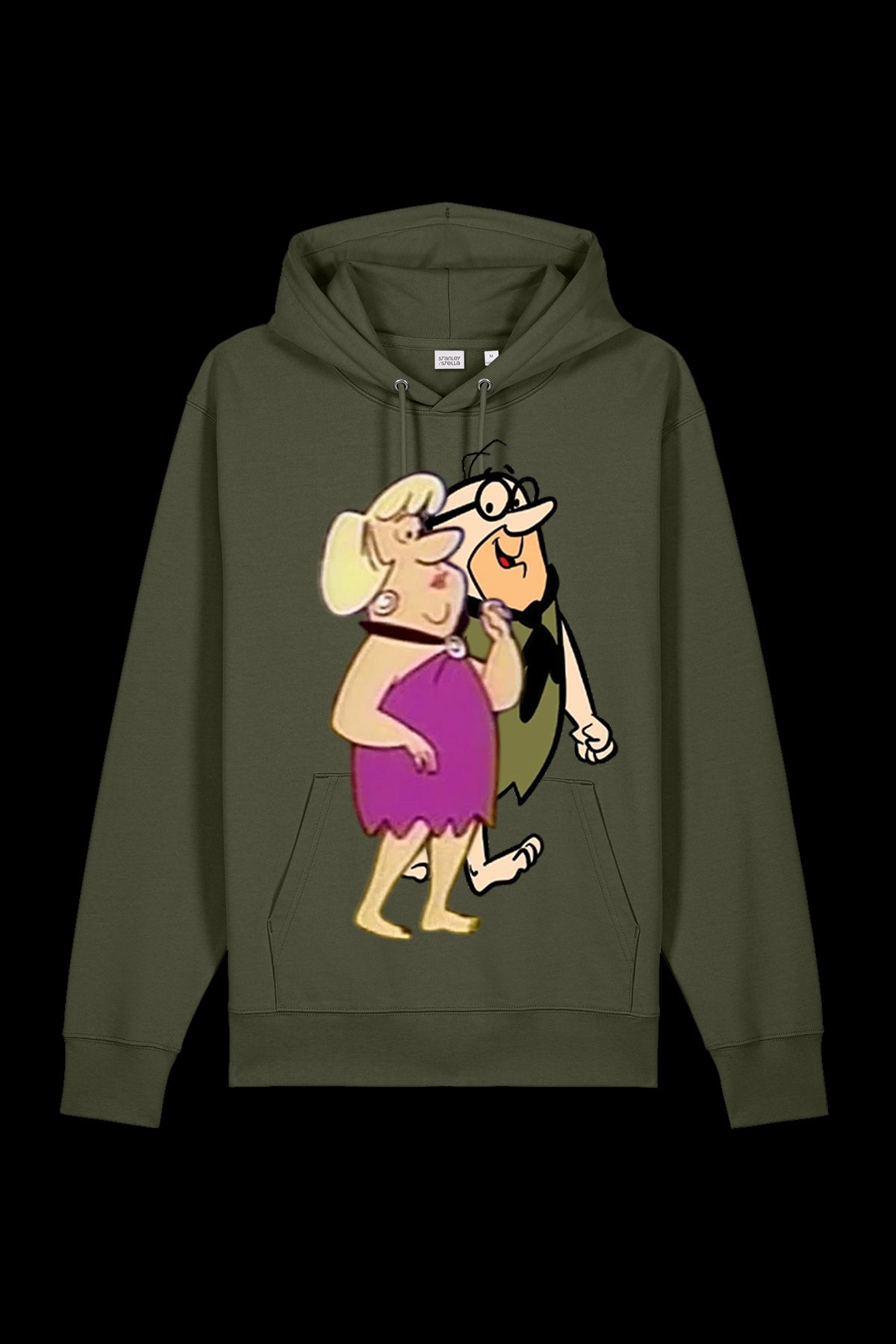 Khaki and green Lane 7 Mr & Mrs hooded sweatshirt with front pocket and drawstring hood, casual and comfortable design.