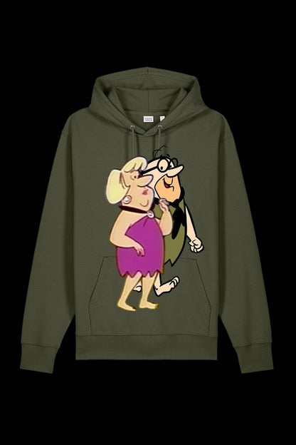 Khaki and green Lane 7 Mr & Mrs hooded sweatshirt with front pocket and drawstring hood, casual and comfortable design.