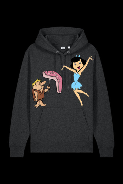 Dark heather grey hooded sweatshirt by Lane 7, featuring a cozy hood and front pocket, ideal for casual wear.