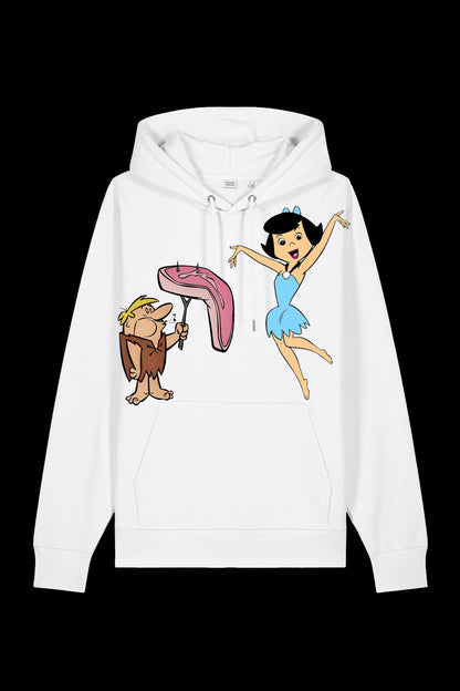 White Lane 7 Mr. & Mrs. Hooded sweatshirt with front pocket and drawstring hood, displayed on a plain background.