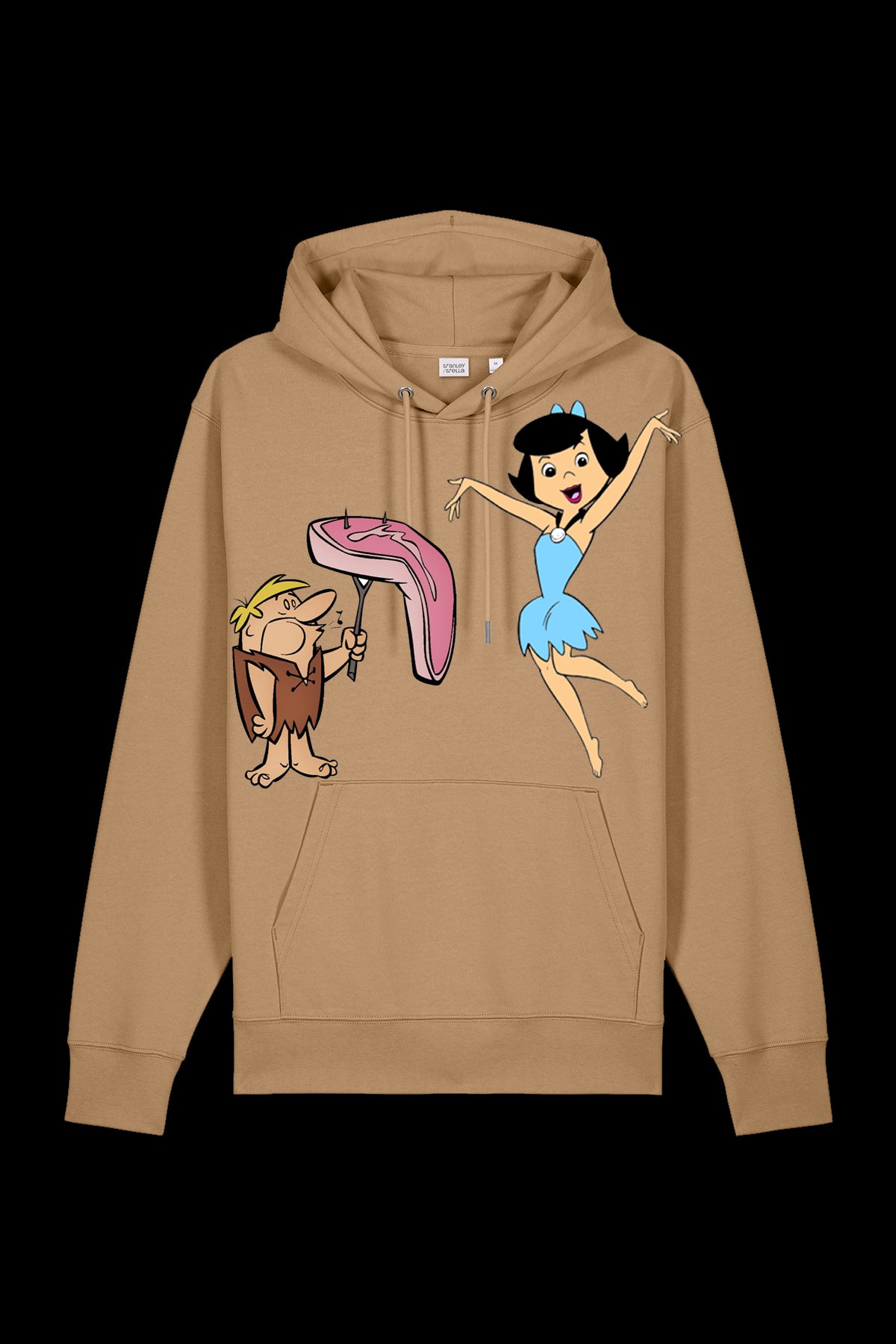 Lane 7 Mr. & Mrs. hooded sweatshirt in latte color, featuring a cozy hood and front pocket on soft fabric.