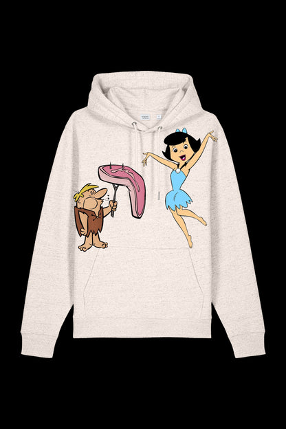 Gray eco-heather hooded sweatshirt for men and women by Lane 7, featuring a comfortable hood and casual fit.