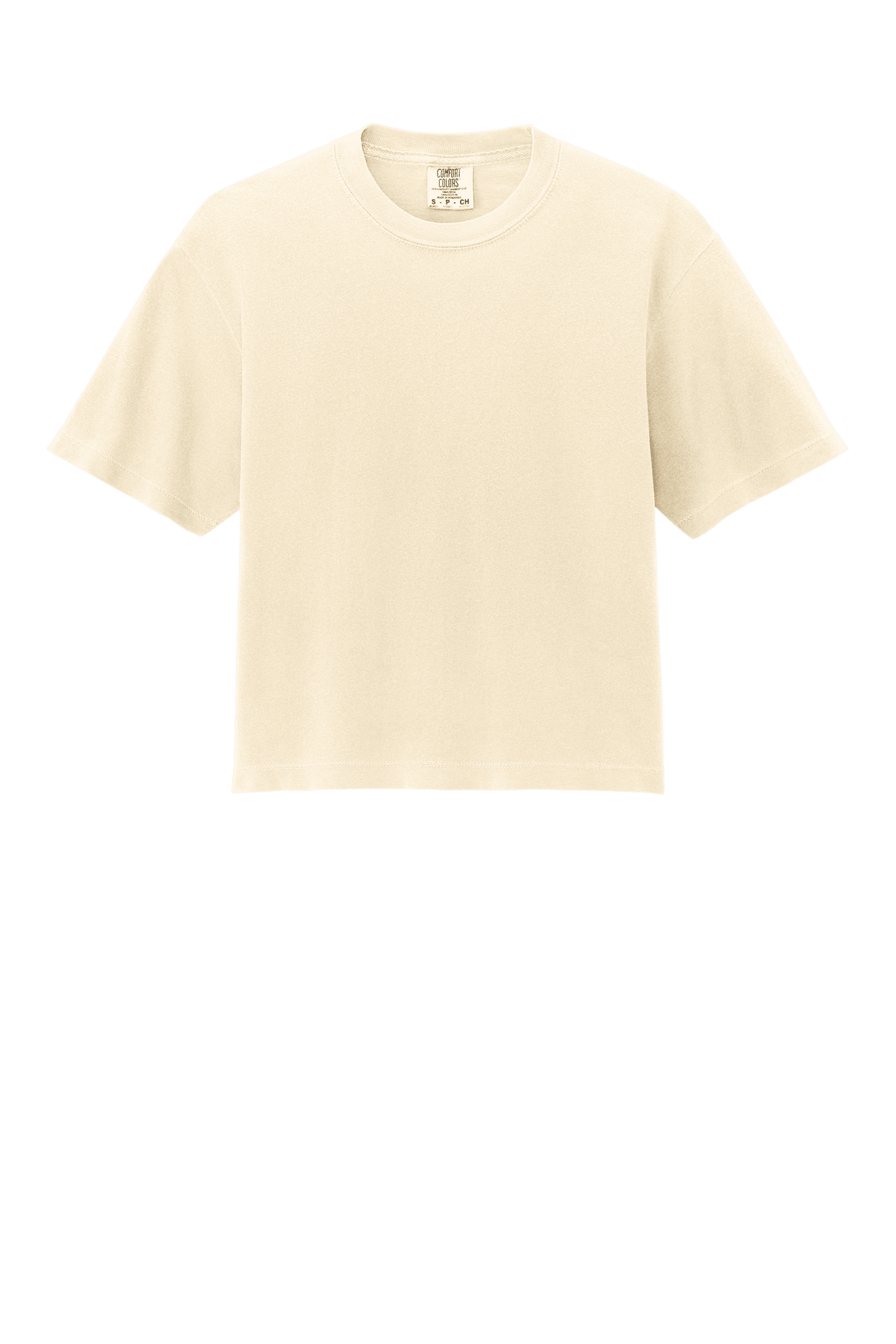 Ivory mint Comfort Colors women's heavyweight boxy crop top with garment-dyed finish and relaxed fit, featuring a custom print.