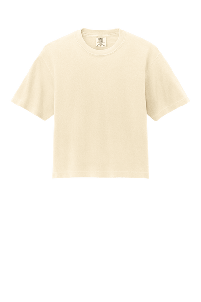 Ivory mint Comfort Colors women's heavyweight boxy crop top with garment-dyed finish and relaxed fit, featuring a custom print.