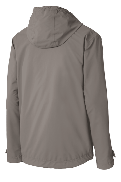 Port Authority waterproof rain jacket in northern grey, shown from the back, with customizable print options.