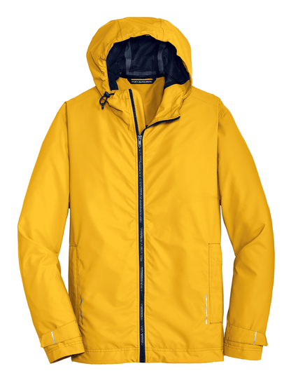 Port Authority waterproof rain jacket in bright yellow with a sleek, flat-front design, suitable for customizable or plain options.