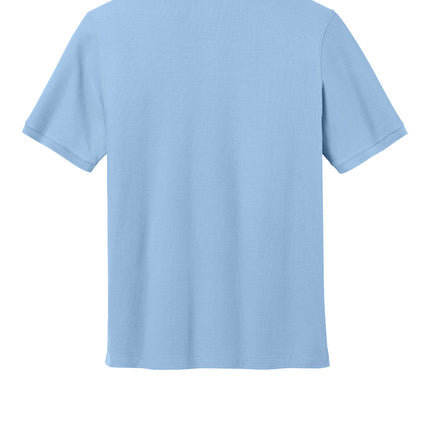 Aquatic blue polo shirt back view – men’s modern fit sports polo.