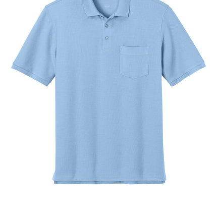 Aquatic blue polo shirt front view – men’s moisture-wicking athletic polo.