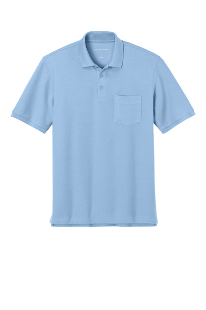 Port Authority® short sleeve pocket polo shirt in cloud blue with front pocket, displayed flat.