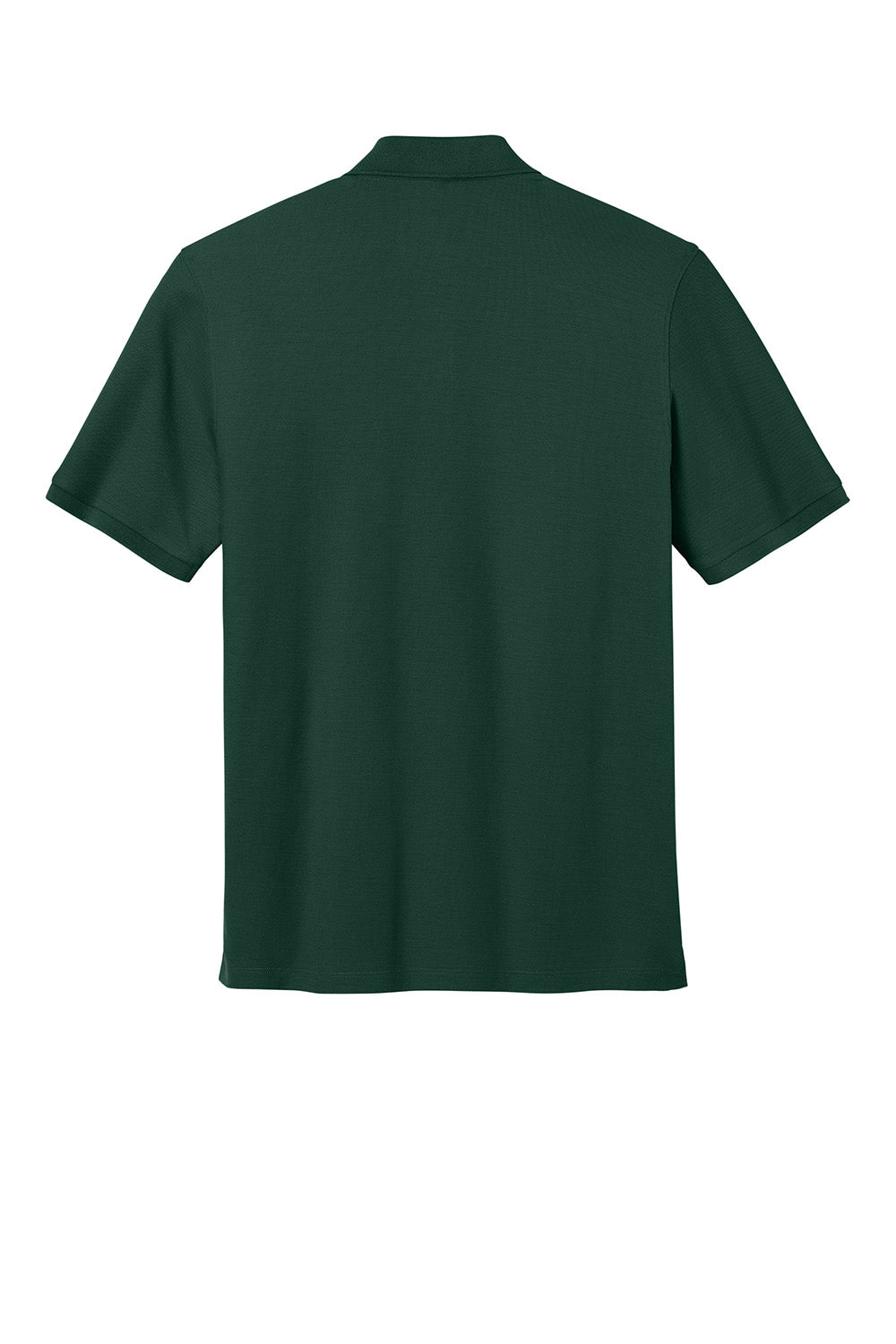 Dark green Port Authority® pocket polo shirt with short sleeves, shown from the back view. Corporate uniform style.