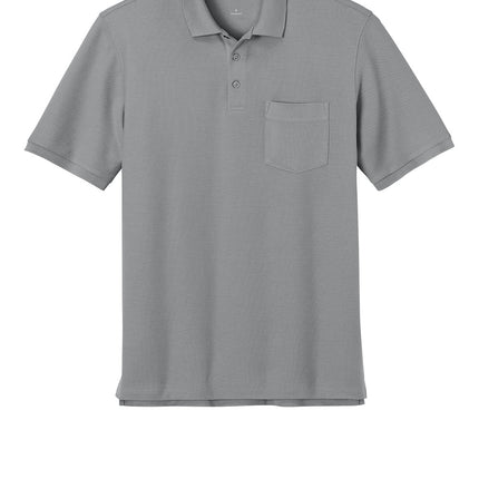 Gray polo shirt front view – men’s durable pocket polo for work.