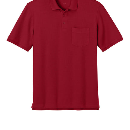 Red polo shirt front view – men’s breathable pique fabric polo.