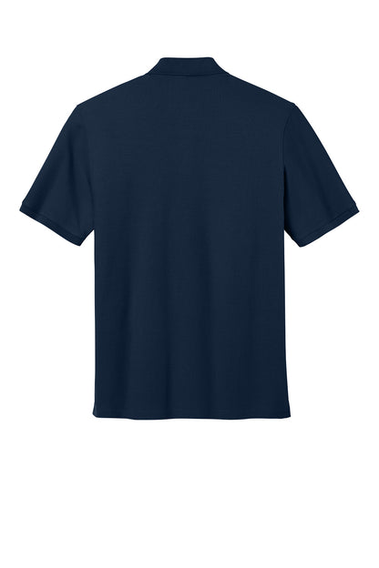 Port Authority® short sleeve pocket polo shirt in river blue and navy, featuring a front pocket and classic polo design.