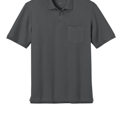 Black polo shirt front view – men’s short sleeve workwear polo.