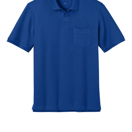 Blue polo shirt front view – men’s flat knit collar polo for office.