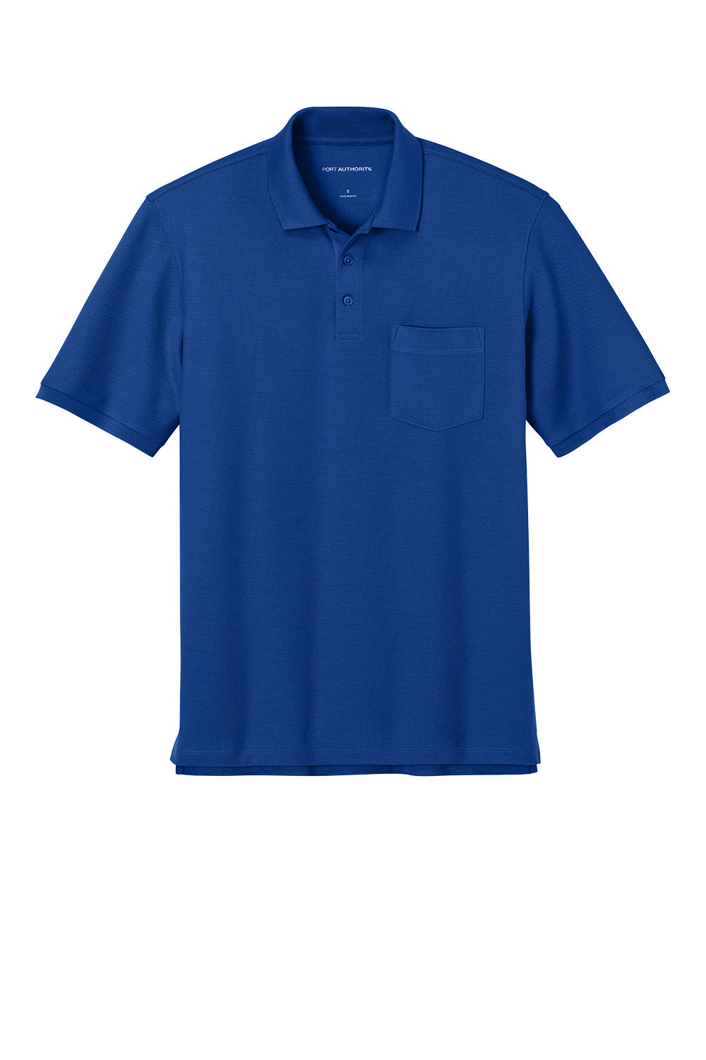 Port Authority® short sleeve pocket polo shirt in true royal blue, flat front view, ideal for corporate uniforms