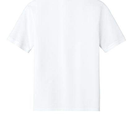 White polo shirt back view – men’s wrinkle-free work polo.