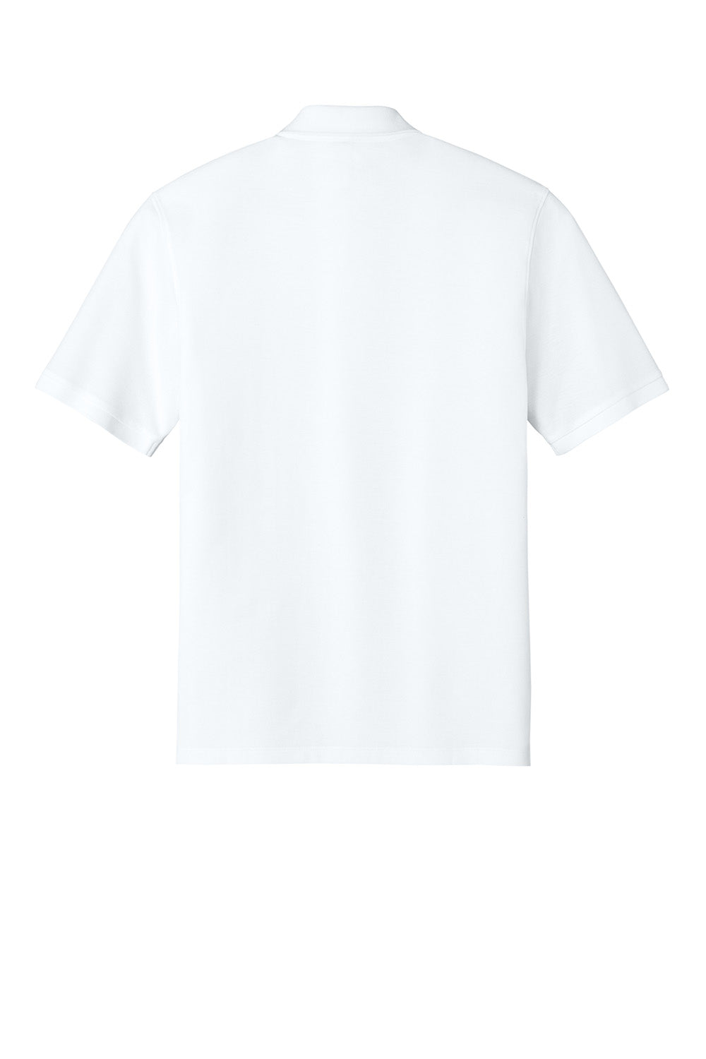White Port Authority® short sleeve pocket polo shirt, flat back view, ideal for corporate uniforms with a classic design.