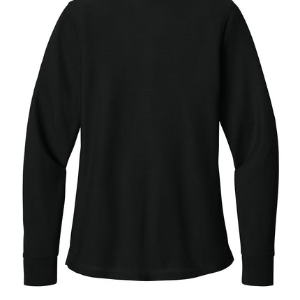 Port Authority® Women’s Wearever Signature Pique Long Sleeve Polo — Back view, Black. Clean back panel for full-width print or numbering.