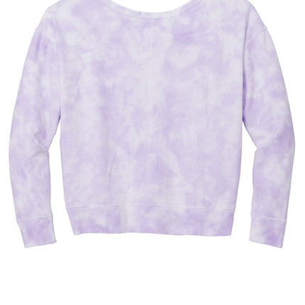 Port & Co Women's Beach Wash Cloud Tie-Dye V-Neck Sweatshirt (Purple Cloud) back view — unique tie-dye pattern, soft fleece interior