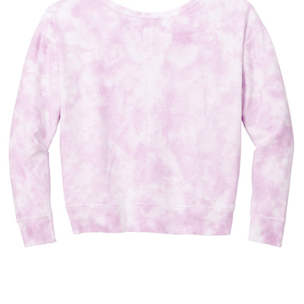 Port & Co Women's Beach Wash Cloud Tie-Dye V-Neck Sweatshirt pink back view — warm tie-dye tones, unique patterning