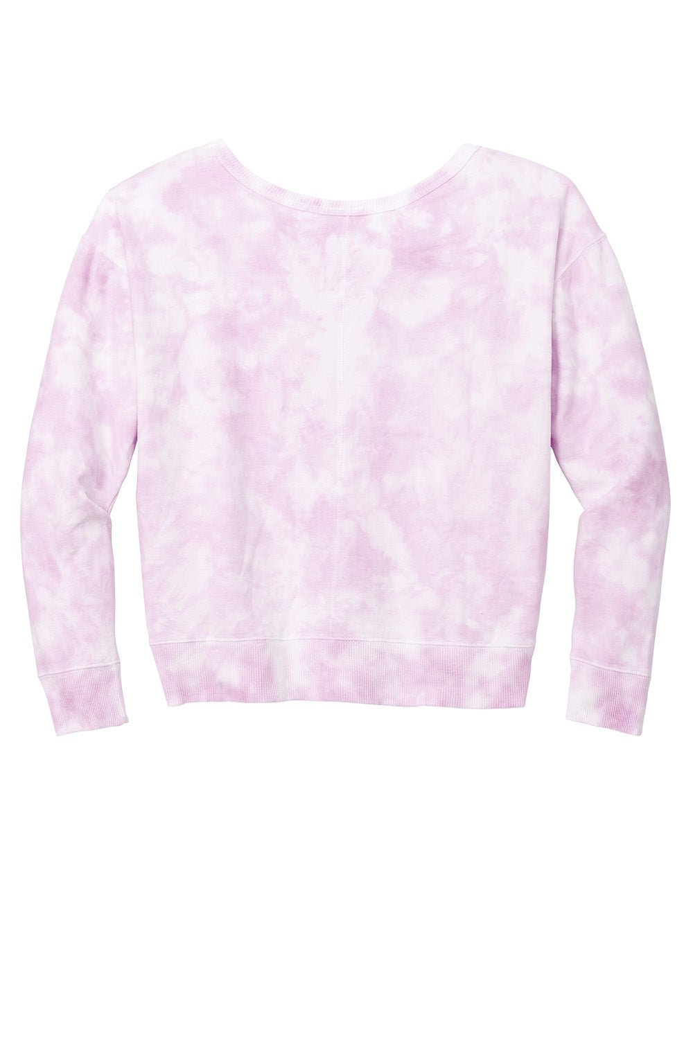 Print-View Port & Co™ Women's Beach Wash® Cloud Tie-Dye V-Neck Sweatshirt, pink with back view and tie-dye pattern.
