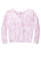 Print-View Port & Co™ Women's Beach Wash® Cloud Tie-Dye V-Neck Sweatshirt, pink front view showcasing soft fabric and relaxed fit.