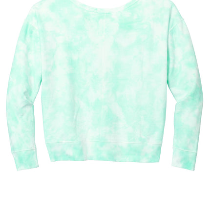 Port & Co Women's Beach Wash Cloud Tie-Dye V-Neck Sweatshirt (Green Cloud) back view — cloud pattern uniqueness, personalization-ready