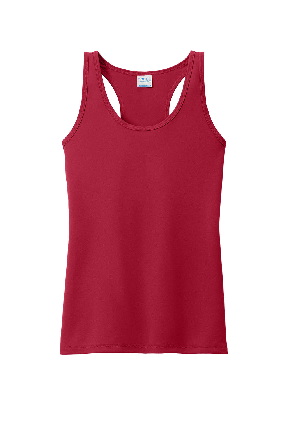 Red women's performance tank top by Print-View, Port & Co™, with a fitted front and sleeveless design for active wear.