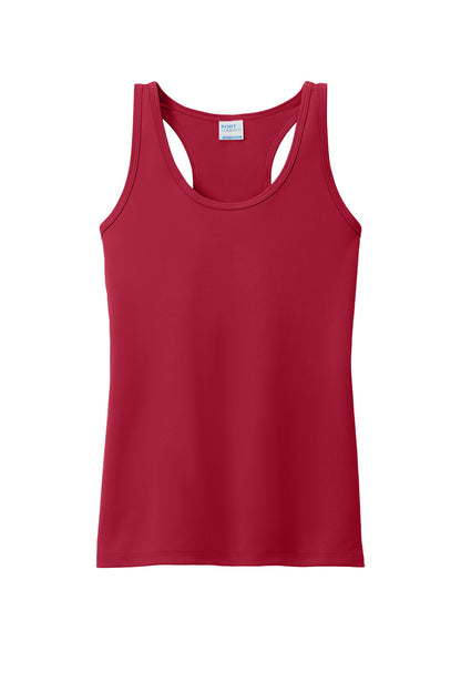 Red women's performance tank top by Print-View, Port & Co™, with a fitted front and sleeveless design for active wear.