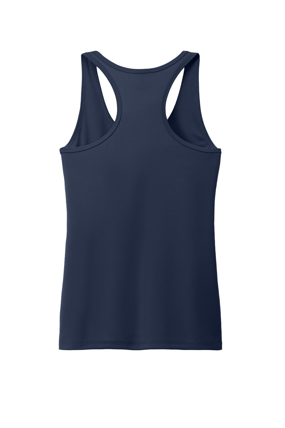 Print-View Port & Co™ women's navy performance tank top, front view showing lightweight fabric and sleeveless design.