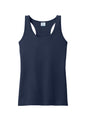 Print-View Port & Co™ women's performance tank top in true navy, shown from the front with a fitted athletic design.