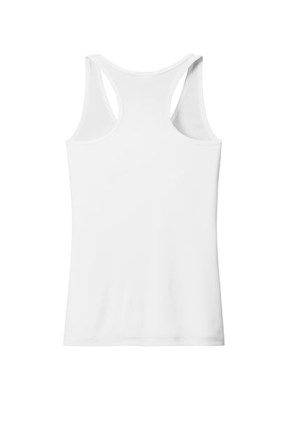 White Port & Co™ women's performance tank top by Print-View, shown from the back with a flat design and sleeveless fit.