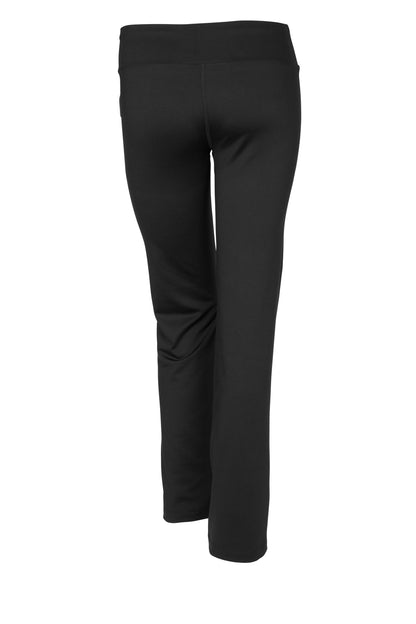 Black Sport-Tek women's NRG fitness pant with a form-fitting back view, designed for active wear and comfort.