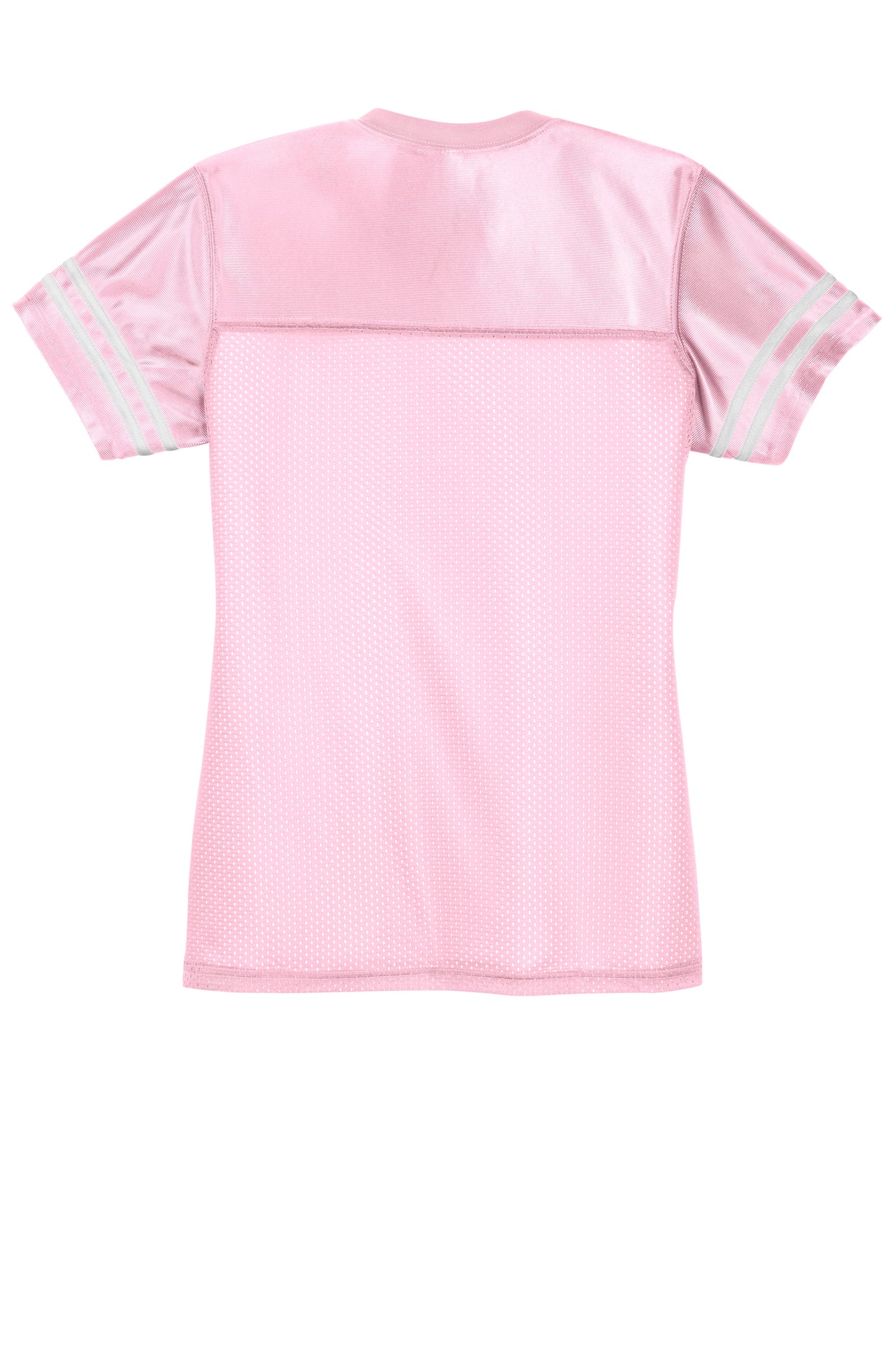 Light pink and white Sport-Tek® Women's PosiCharge® Replica Jersey displayed flat, showing front and back design details.