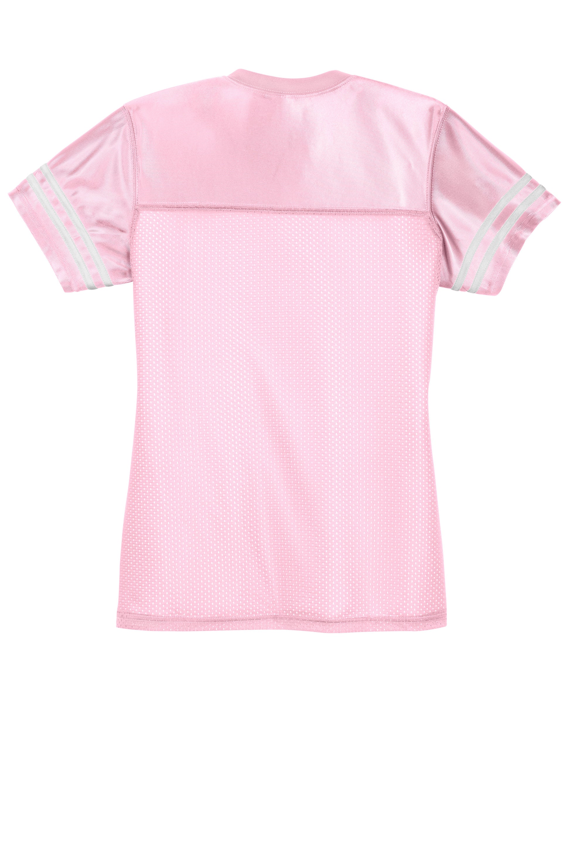 Light pink and white Sport-Tek® Women's PosiCharge® Replica Jersey displayed flat, showing front and back design details.