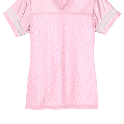  Sport-Tek Womens PosiCharge Replica Jersey pink  front view – team color, add name & number | Print-View