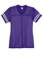Purple and white Sport-Tek Women's PosiCharge Replica Jersey by Print-View, front view showing athletic jersey design.