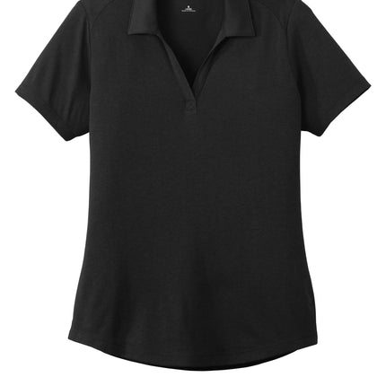 Front: "Sport-Tek® Women's PosiCharge® Tri-Blend Wicking Polo — Black — front view, moisture-wicking performance polo ready for custom logos."