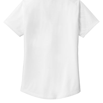  Back: "Sport-Tek® Women's PosiCharge® Tri-Blend Wicking Polo — White — back view to show color and cut."