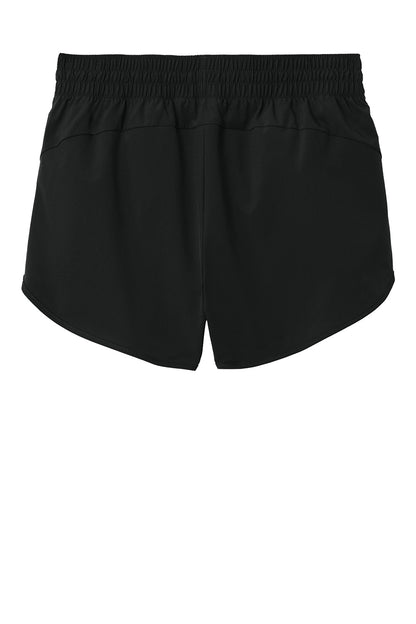 Black Sport-Tek women's Repeat Swift short pant with flat back design, suitable for athletic and casual wear.