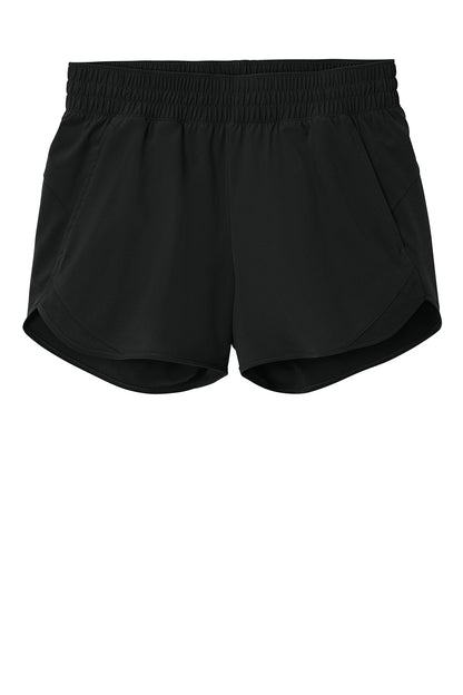 Black Sport-Tek women's Repeat Swift short pant with flat front design, ideal for activewear and casual wear.