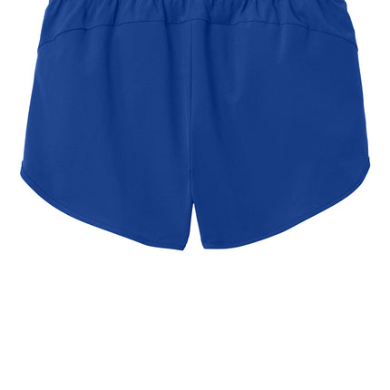 Sport-Tek Women’s Repeat Swift Short back view — blue; scallop vents and rear mesh panels for breathability (Print-View personalization).