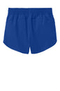 Print-View Sport-Tek® women’s Repeat Swift short pant in true royal, showing back view with comfortable elastic waistband.