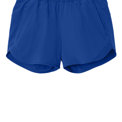 Sport-Tek Women’s Repeat Swift Short front view  blue; 3.5oz performance fabric, inner liner and side pockets (custom options).