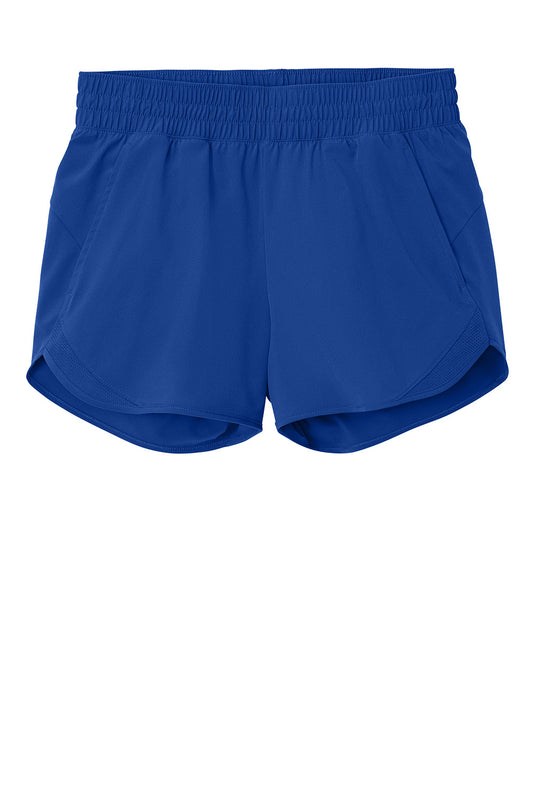 Print-View Sport-Tek® women’s Repeat Swift short pant in true royal blue, flat front design, lightweight athletic shorts.